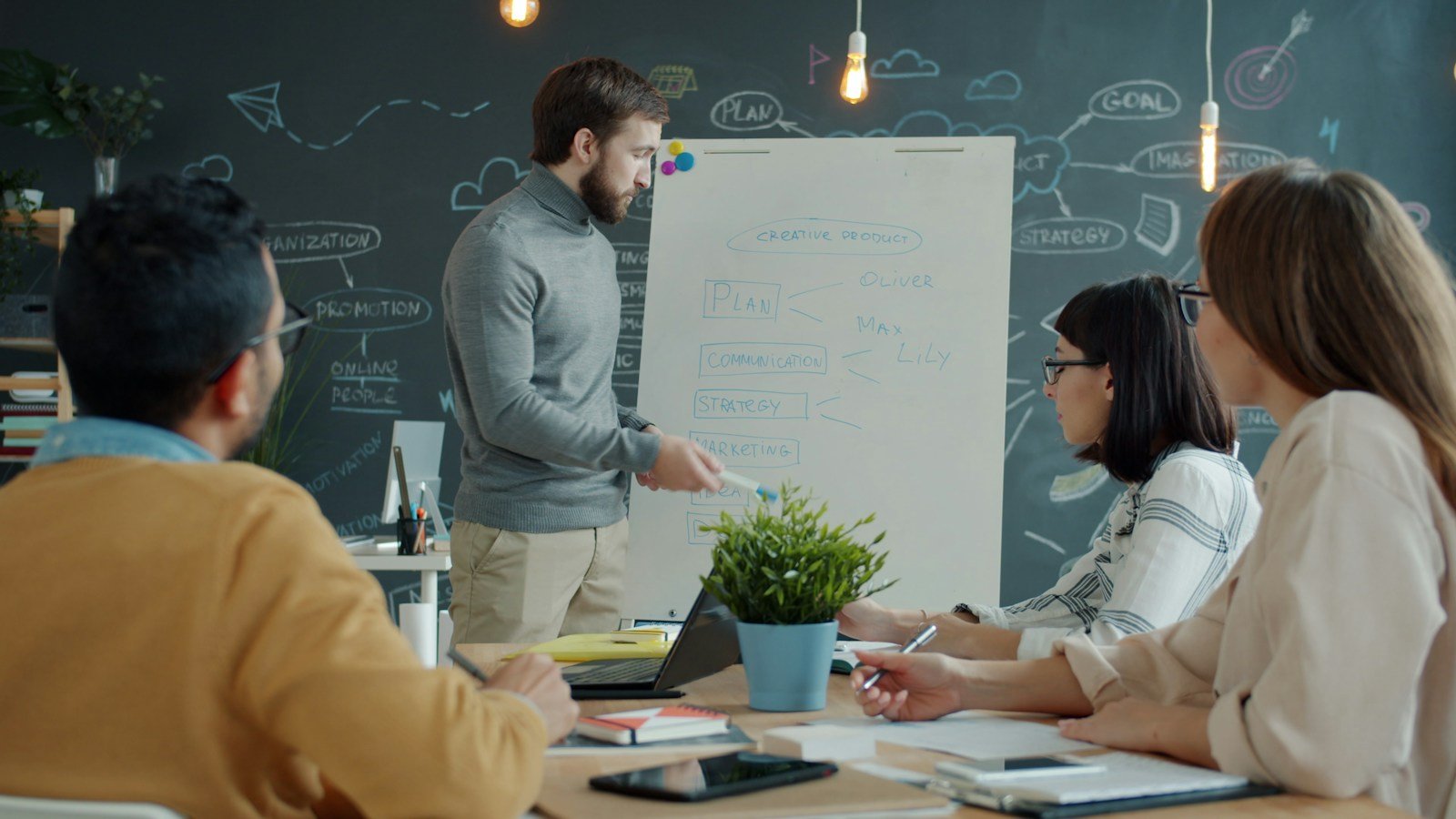 A collaborative business discussion in a contemporary office
